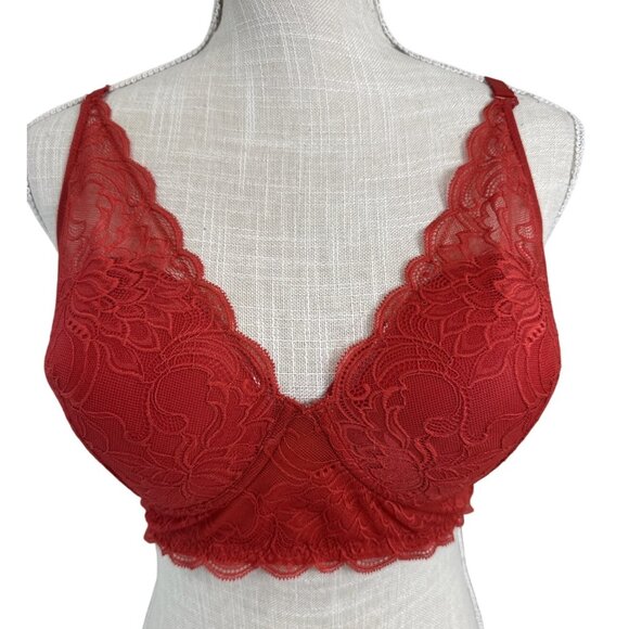 Maidenform Red Lace Underwire Bra 38D Nylon & Spandex - Picture 1 of 6